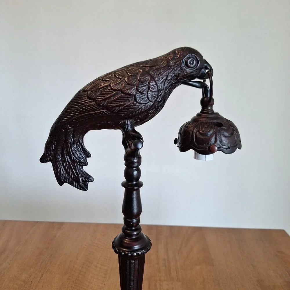 Vintage Art Deco Cast Iron Parrot W/ Lantern Lamp Working 18